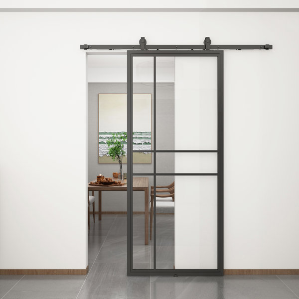 JUBEST 36in x 84in Glass Barn Door with Installation Hardware Kit, One